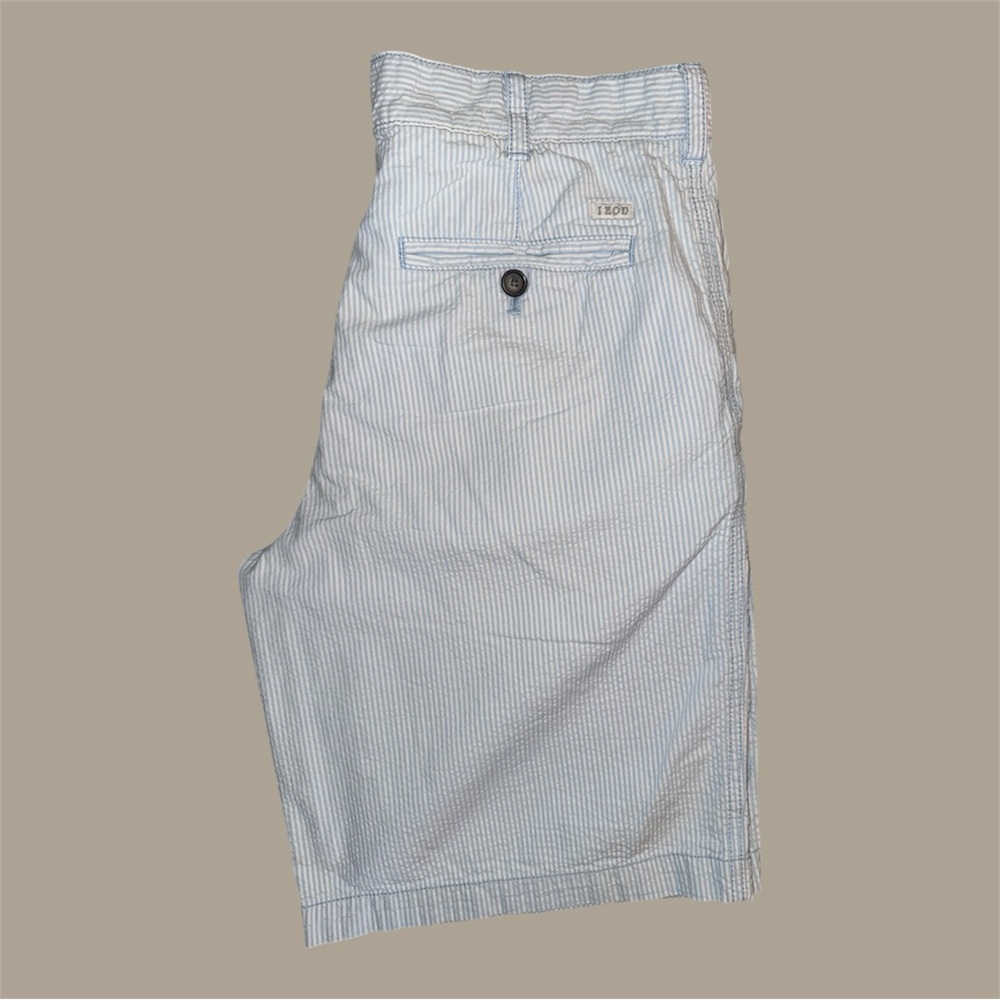 IZOD Classic Seersucker Golf Shorts Blue and White Striped Size 32 - Picture 2 of 6